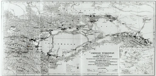 Carte du Turkestan chinois, tirée de «On Ancient Central-Asian Tracks» de Stein, publié en 1933